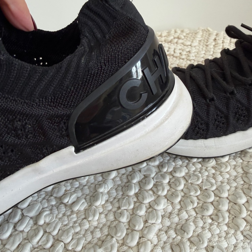 Authentic CHANEL Black ribbed knit lace up sneakers 38 1/2 - Picture 14 of 16